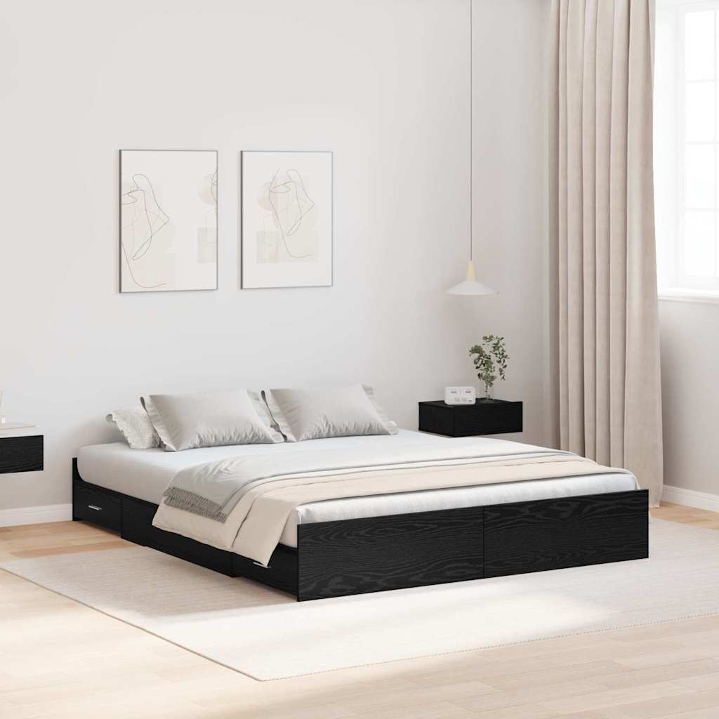 vidaXL Storage Bed Frame Black Oak 140 x 190 cm Engineered Wood 1