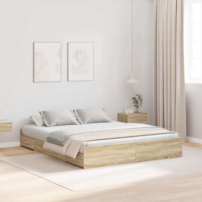 vidaXL Storage Bed Frame Sonoma Oak 140 x 190 cm Engineered Wood 1