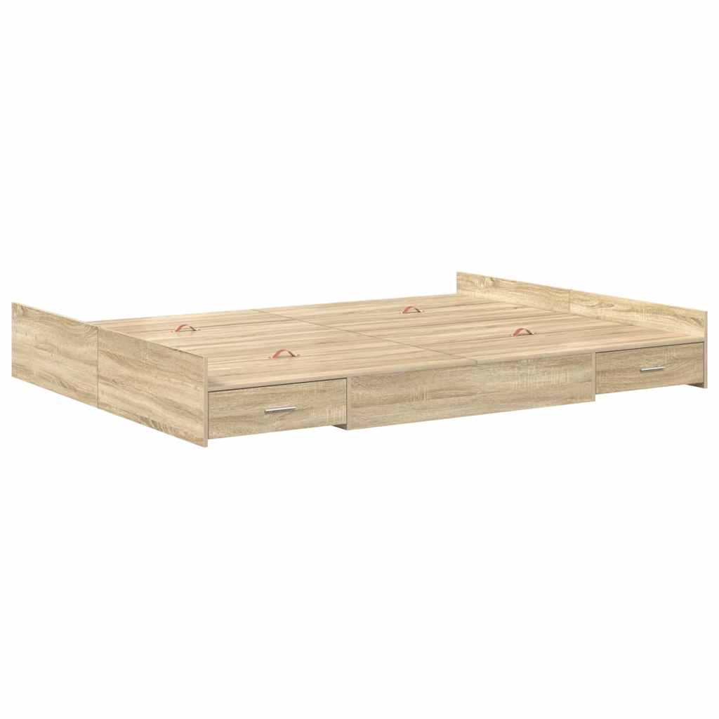 vidaXL Storage Bed Frame Sonoma Oak 140 x 190 cm Engineered Wood 4