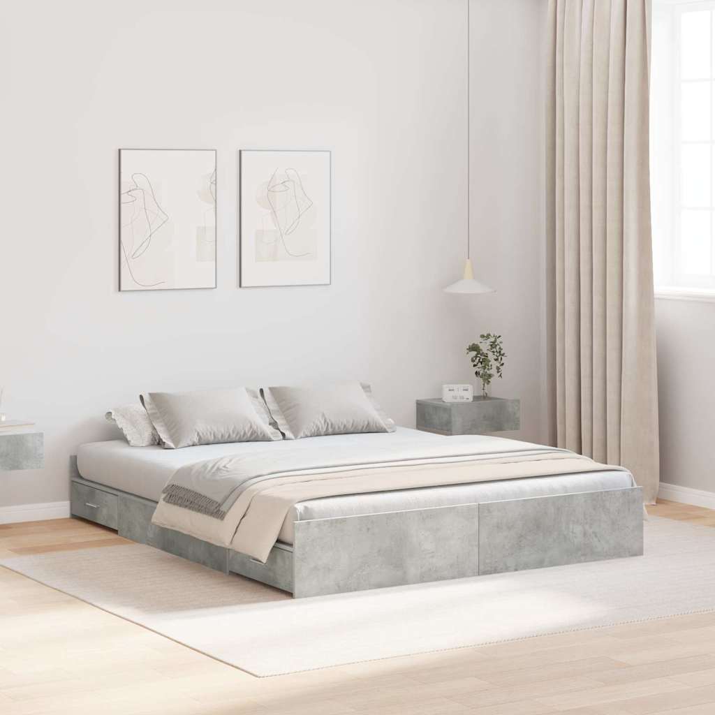 vidaXL Storage Bed Frame Concrete Grey 140 x 190 cm Engineered Wood 1
