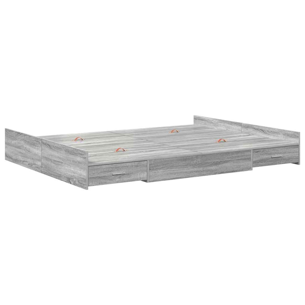 vidaXL Storage Bed Frame Grey Sonoma 140 x 190 cm Engineered Wood 4