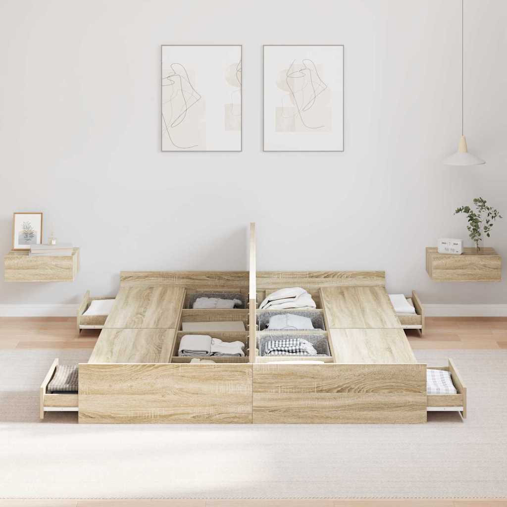 vidaXL Storage Bed Frame Sonoma Oak 135 x 190 cm Engineered Wood 3
