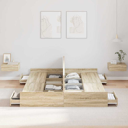 vidaXL Storage Bed Frame Sonoma Oak 135 x 190 cm Engineered Wood 3