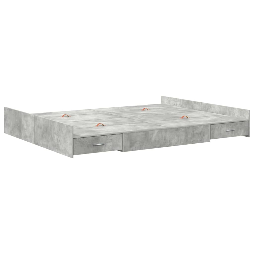 vidaXL Storage Bed Frame Concrete Grey 135 x 190 cm Engineered Wood 4