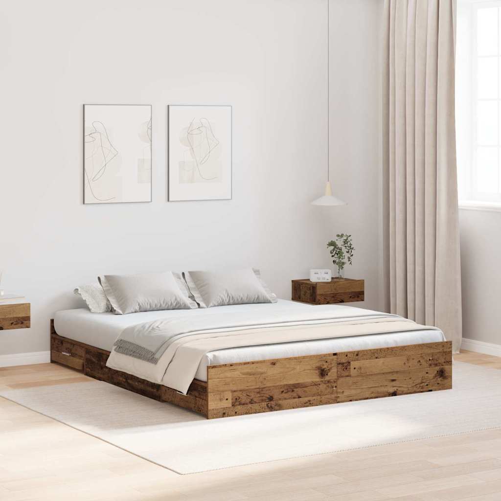 vidaXL Storage Bed Frame Old Wood 135 x 190 cm Engineered Wood 1