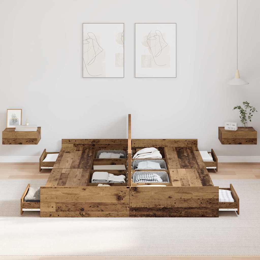 vidaXL Storage Bed Frame Old Wood 135 x 190 cm Engineered Wood 3