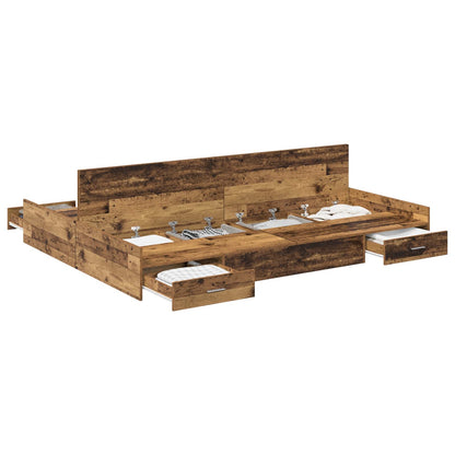 vidaXL Storage Bed Frame Old Wood 135 x 190 cm Engineered Wood 2