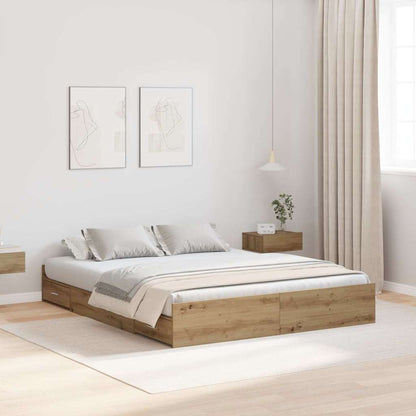 vidaXL Storage Bed Frame Artisan Oak 135 x 190 cm Engineered Wood 1