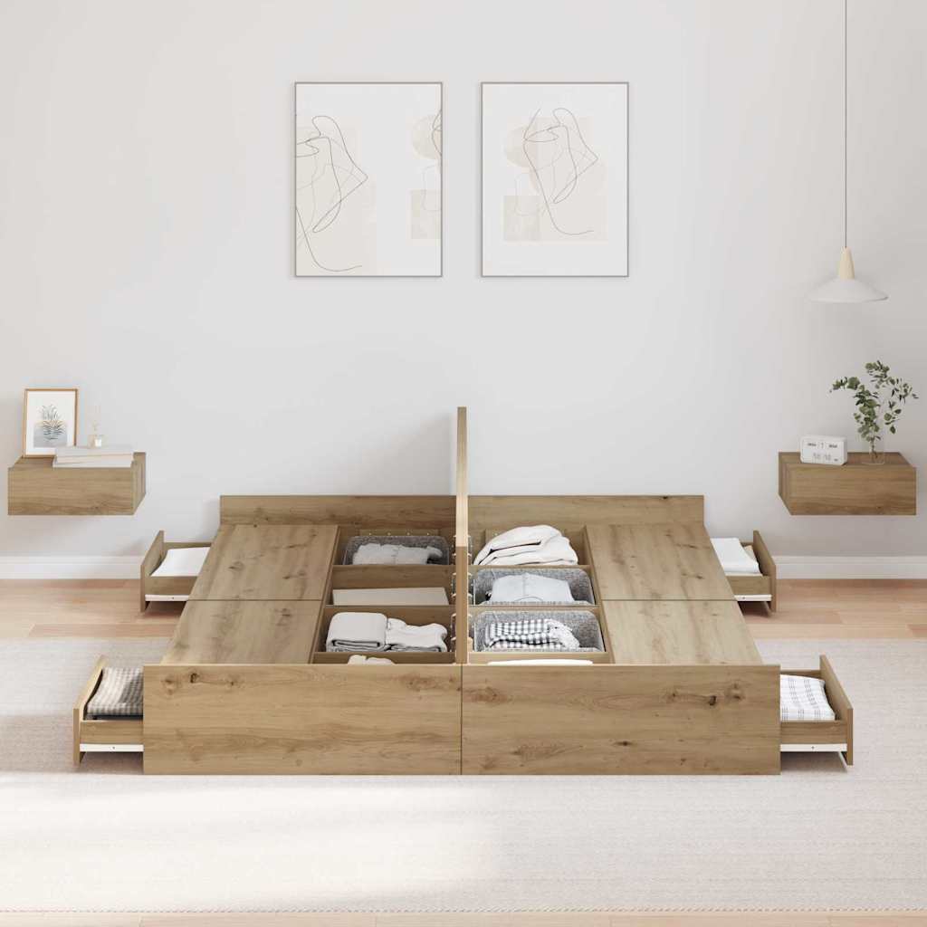 vidaXL Storage Bed Frame Artisan Oak 135 x 190 cm Engineered Wood 3