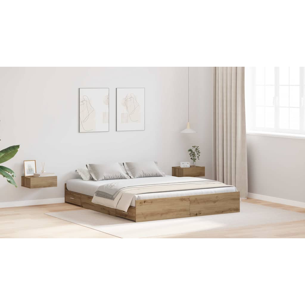 vidaXL Storage Bed Frame Artisan Oak 135 x 190 cm Engineered Wood 4