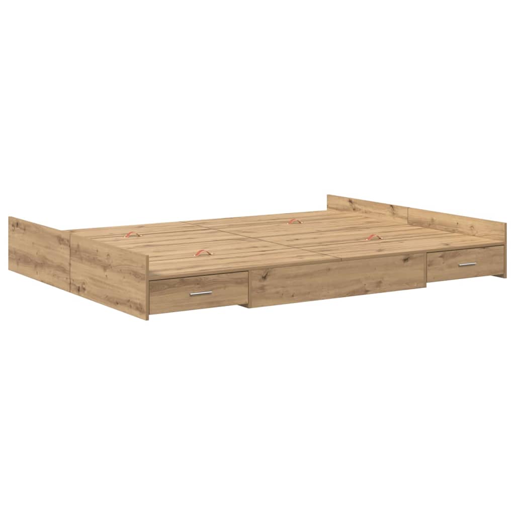 vidaXL Storage Bed Frame Artisan Oak 135 x 190 cm Engineered Wood 5