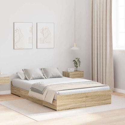 vidaXL Storage Bed Frame Sonoma Oak 120 x 190 cm Engineered Wood 1