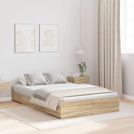 vidaXL Storage Bed Frame Sonoma Oak 120 x 190 cm Engineered Wood 1