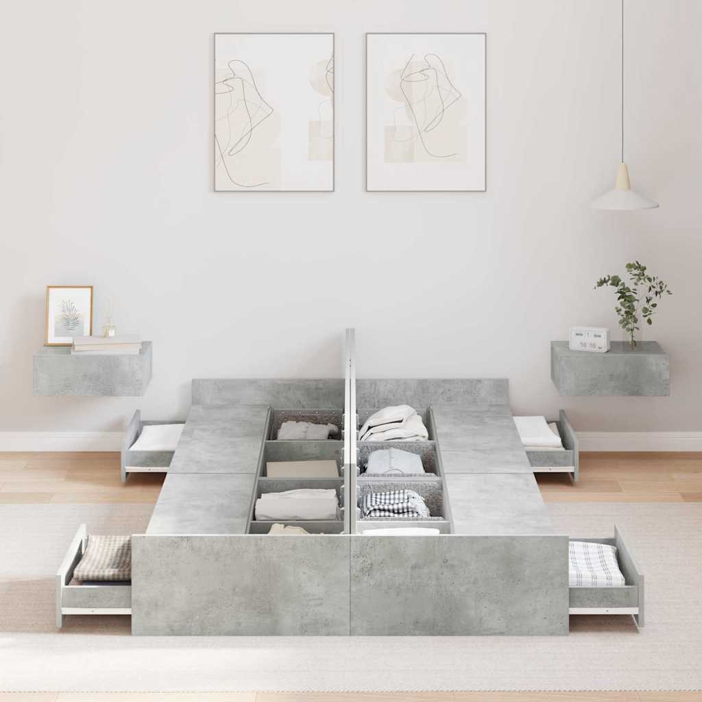 vidaXL Storage Bed Frame Concrete Grey 120 x 190 cm Engineered Wood 3
