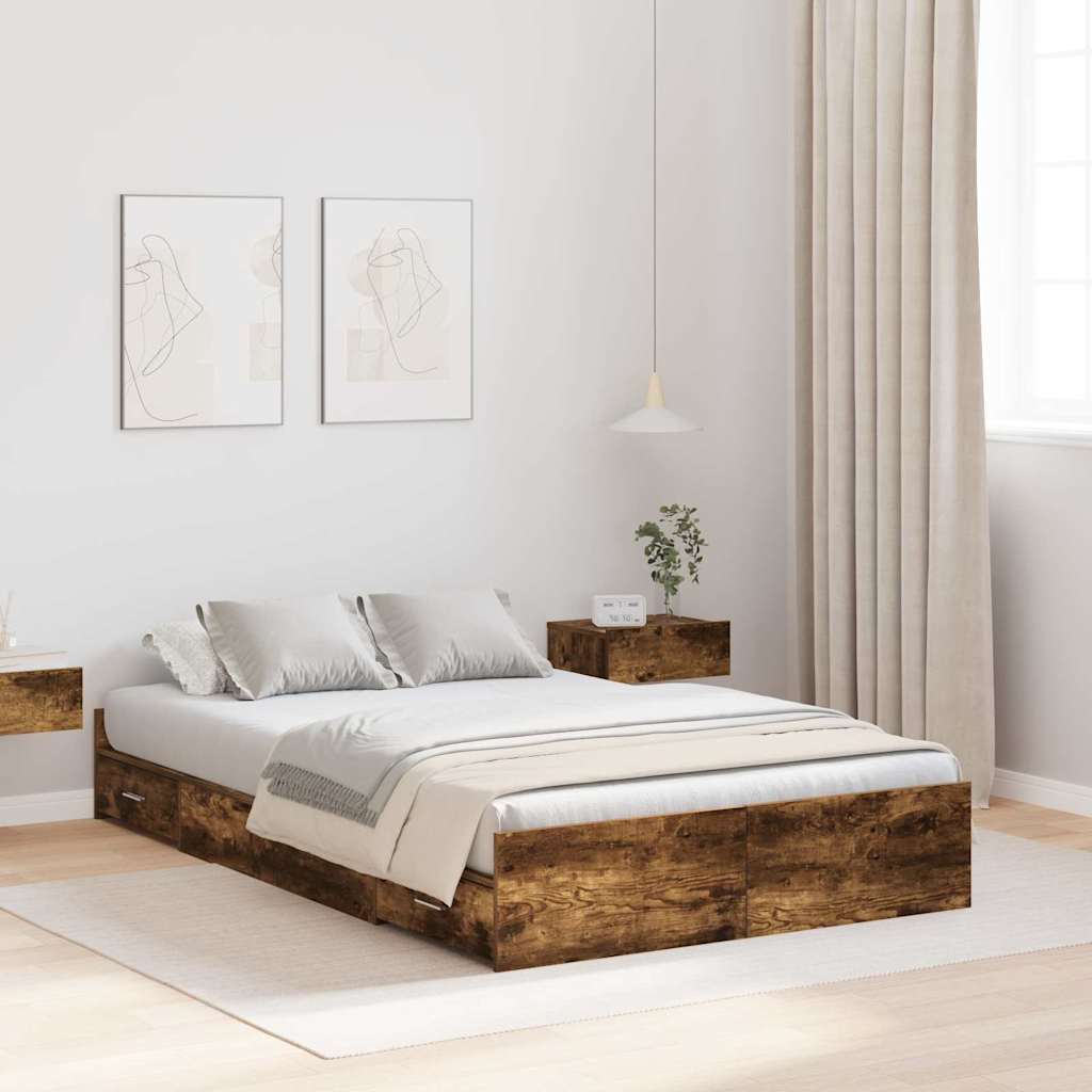 vidaXL Storage Bed Frame Smoked Oak 120 x 190 cm Engineered Wood 1