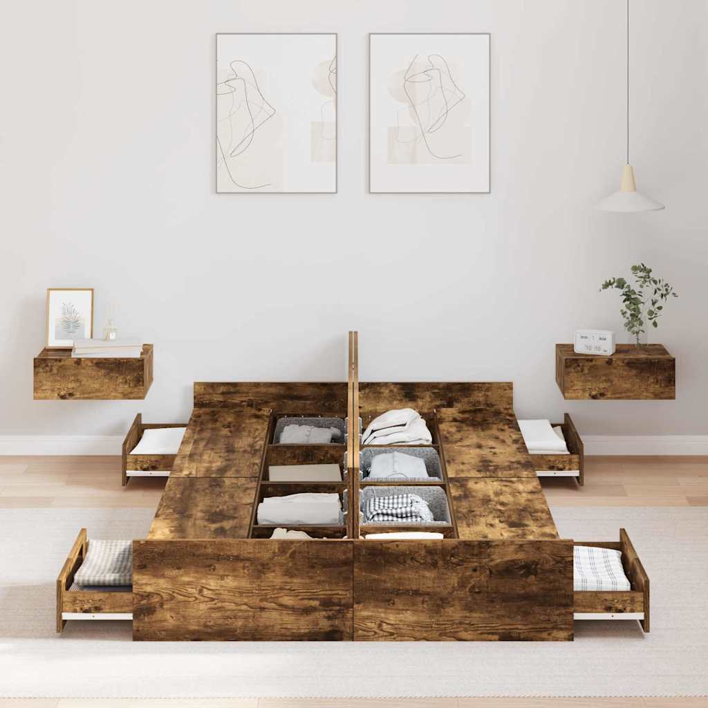 vidaXL Storage Bed Frame Smoked Oak 120 x 190 cm Engineered Wood 3