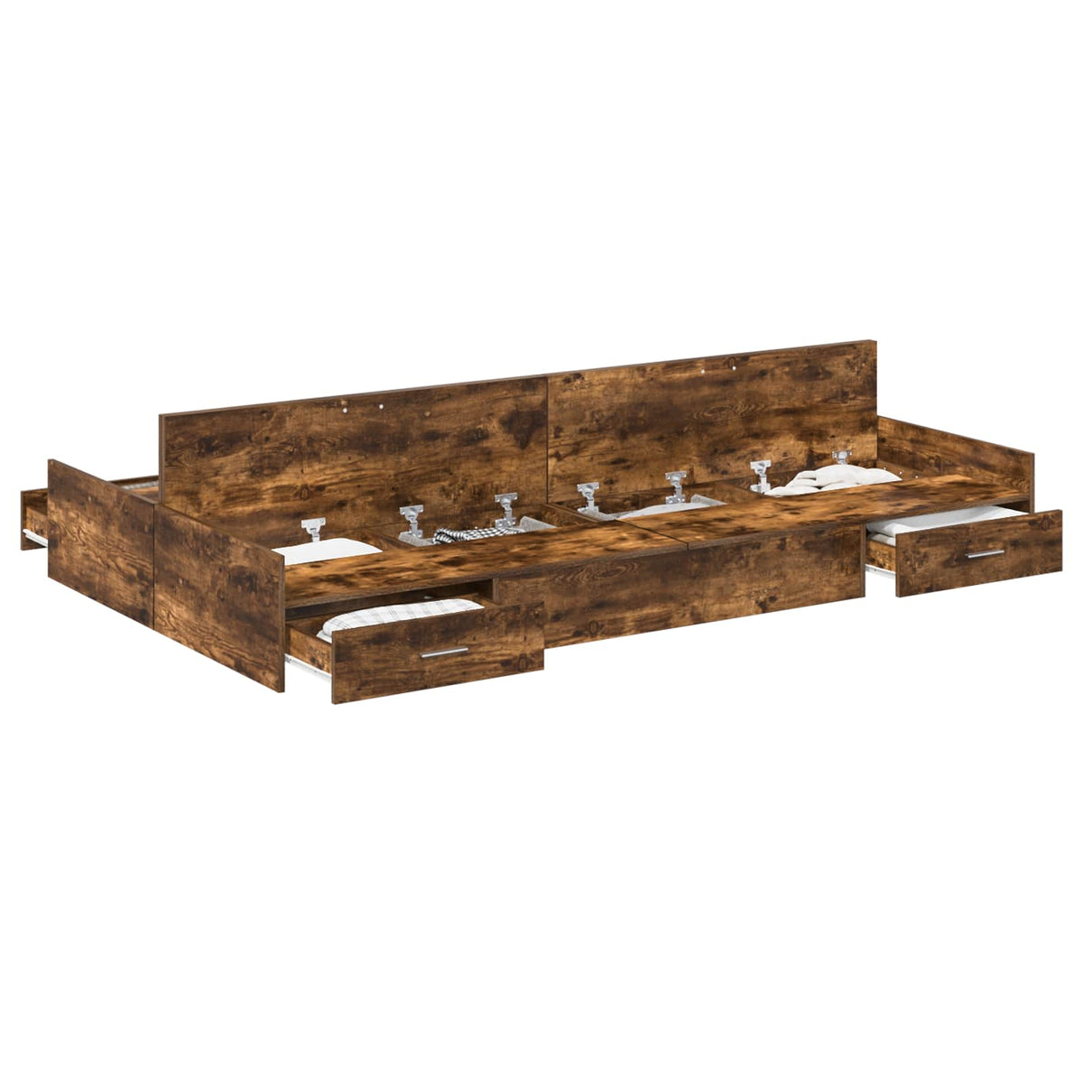 Storage Bed Frame 120 x 190 cm Engineered Wood Length 190 cm Width 120 cm Smoked oak