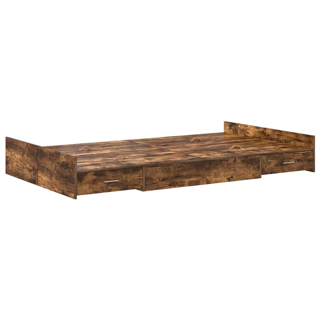 vidaXL Storage Bed Frame Smoked Oak 120 x 190 cm Engineered Wood 4
