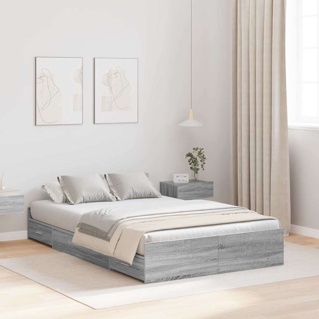 vidaXL Storage Bed Frame Grey Sonoma 120 x 190 cm Engineered Wood 1