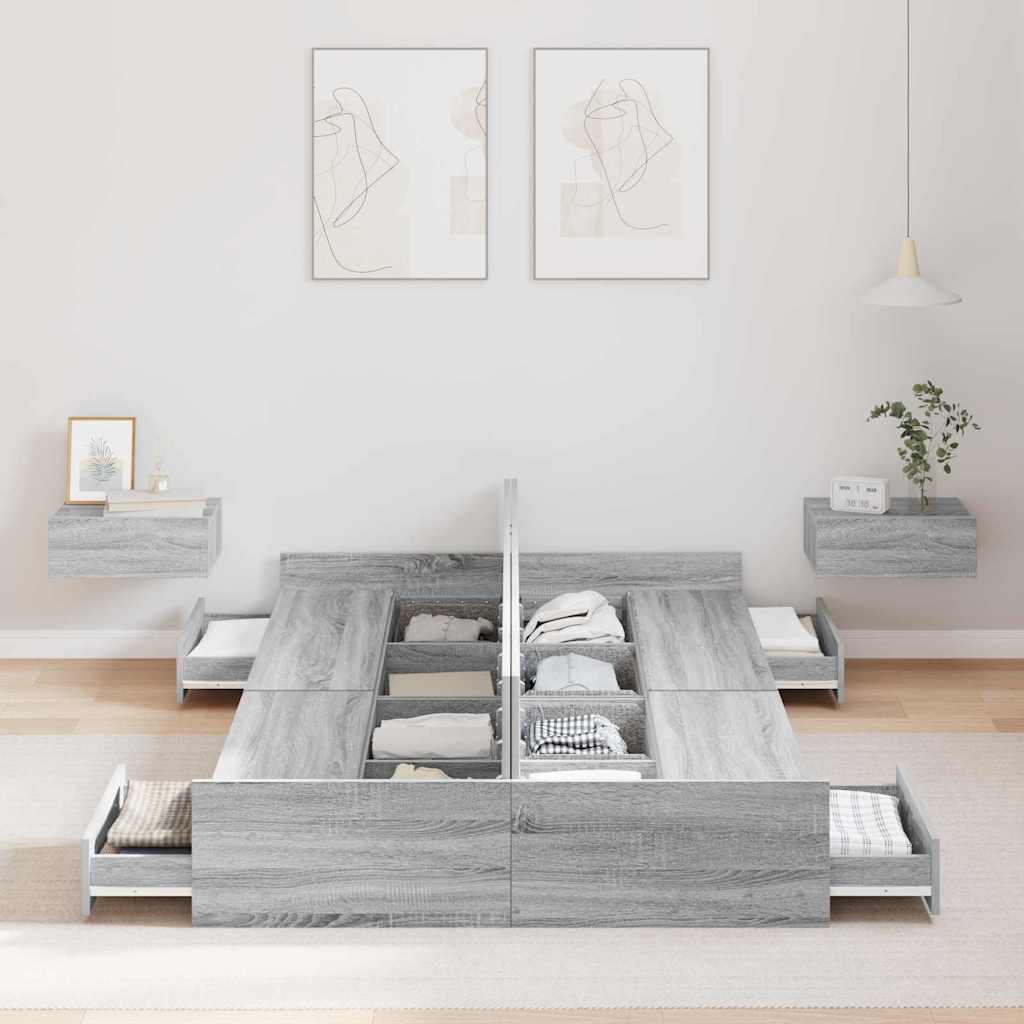vidaXL Storage Bed Frame Grey Sonoma 120 x 190 cm Engineered Wood 3
