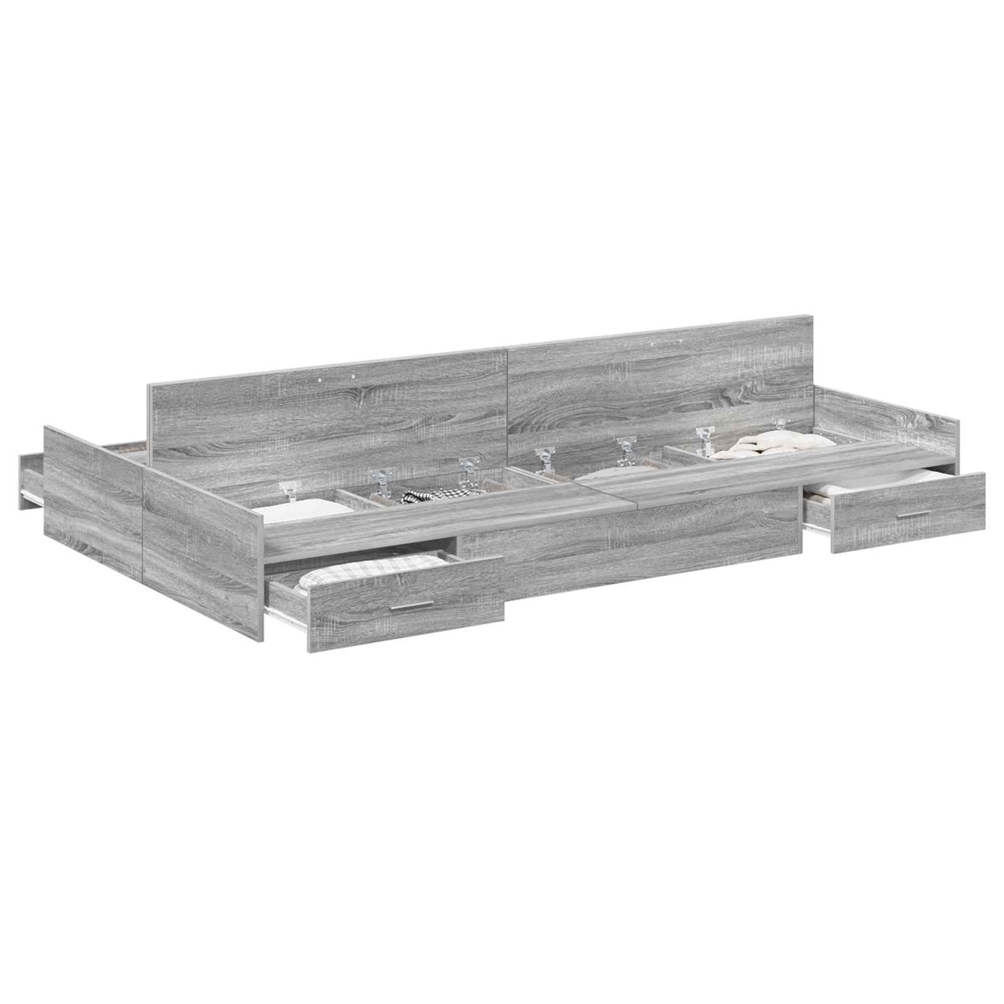 vidaXL Storage Bed Frame Grey Sonoma 120 x 190 cm Engineered Wood 2