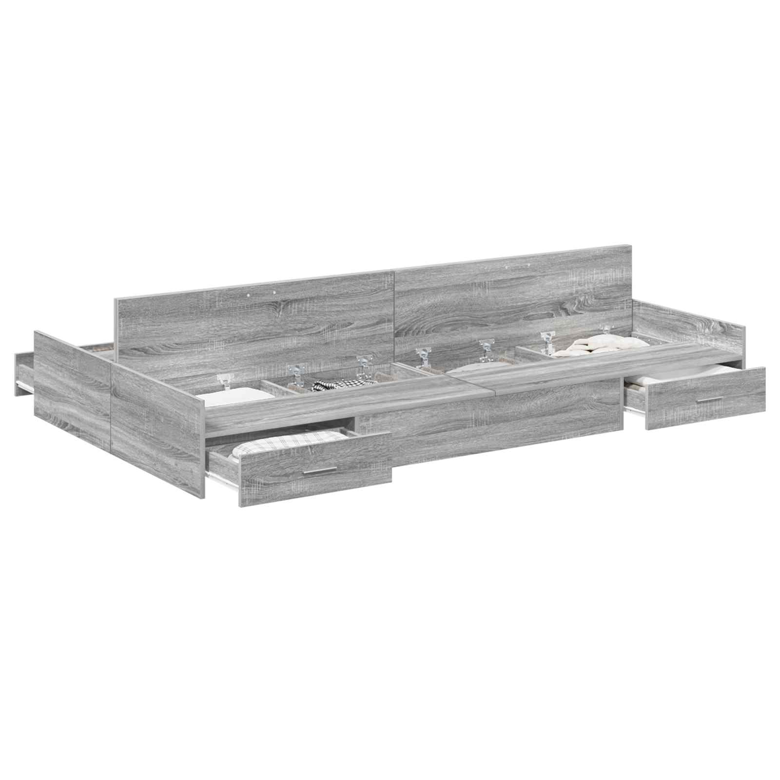 vidaXL Storage Bed Frame Grey Sonoma 120 x 190 cm Engineered Wood 2