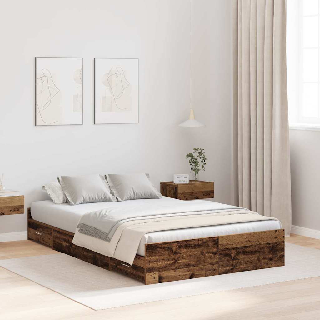 vidaXL Storage Bed Frame Old Wood 120 x 190 cm Engineered Wood 1