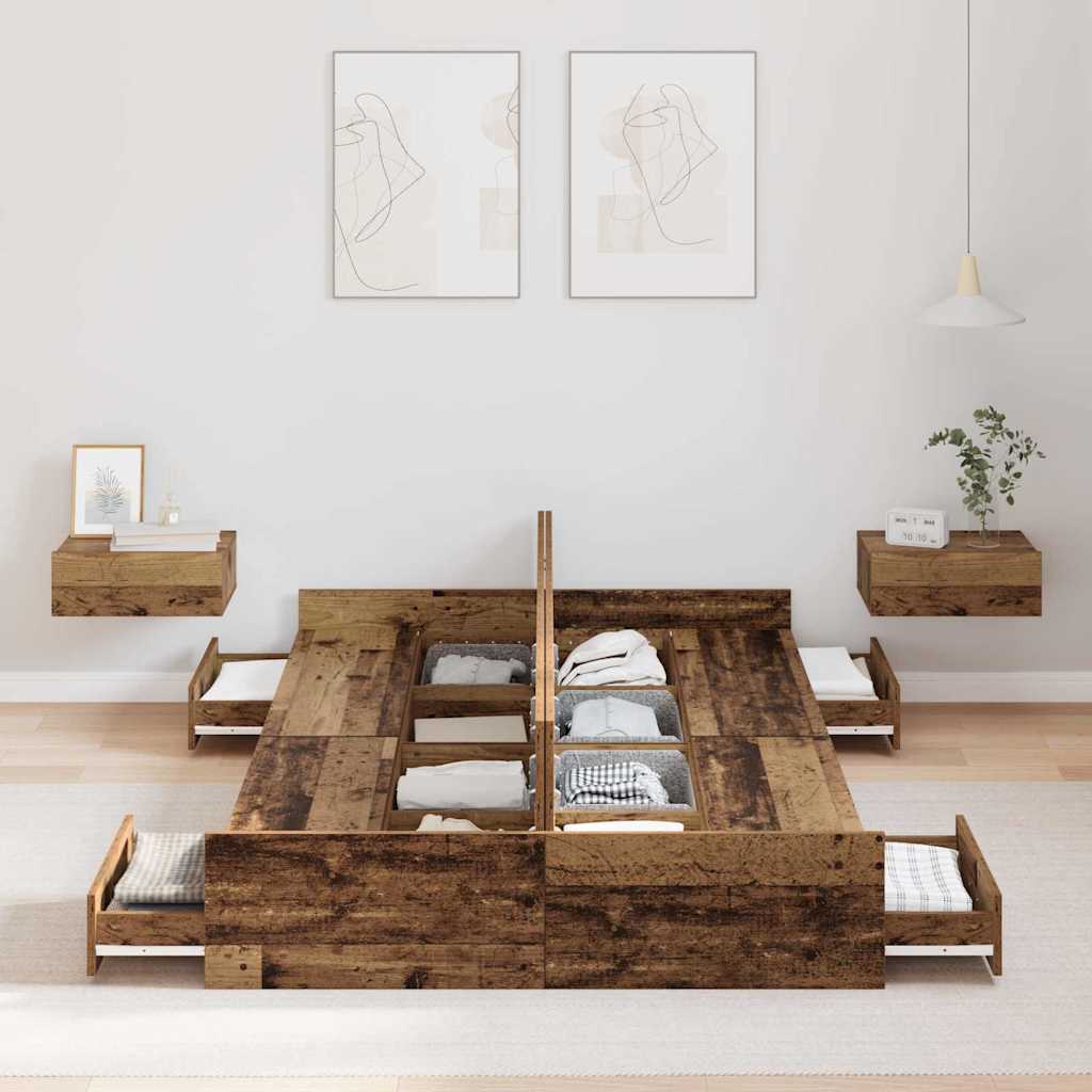 vidaXL Storage Bed Frame Old Wood 120 x 190 cm Engineered Wood 3