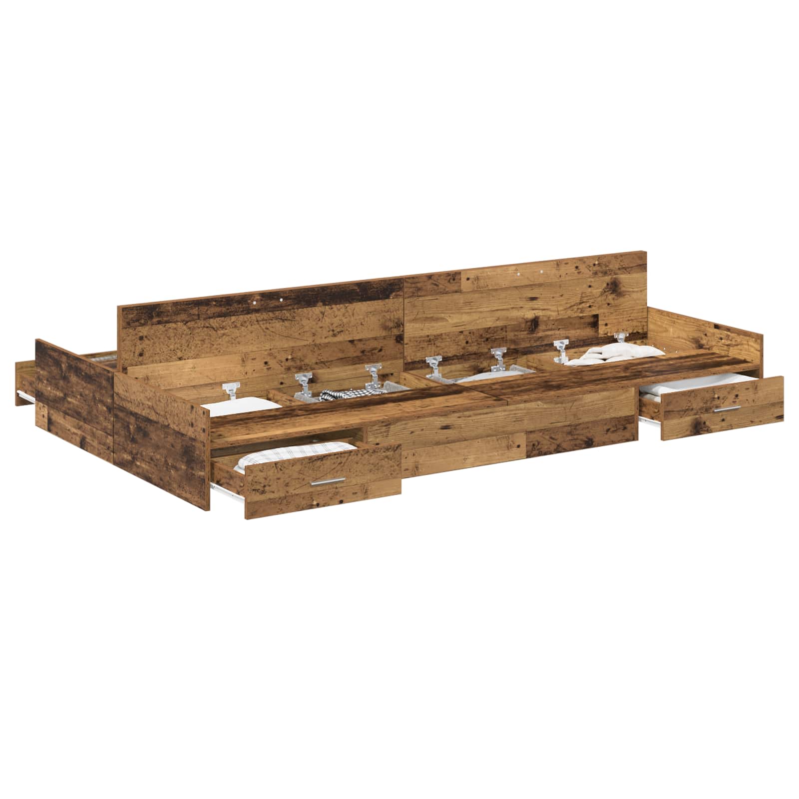 vidaXL Storage Bed Frame Old Wood 120 x 190 cm Engineered Wood 2