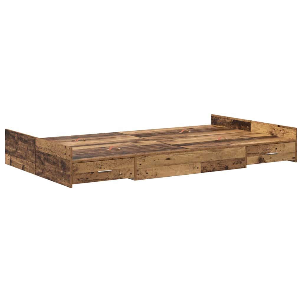 vidaXL Storage Bed Frame Old Wood 120 x 190 cm Engineered Wood 4