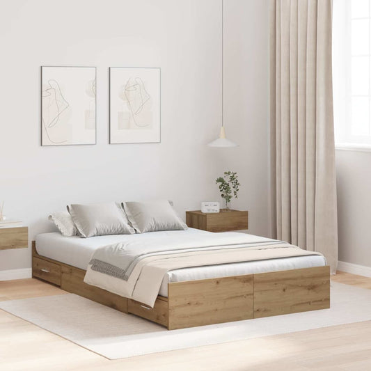 Storage Bed Frame 120 x 190 cm Engineered Wood Length 190 cm Width 120 cm Artisan oak