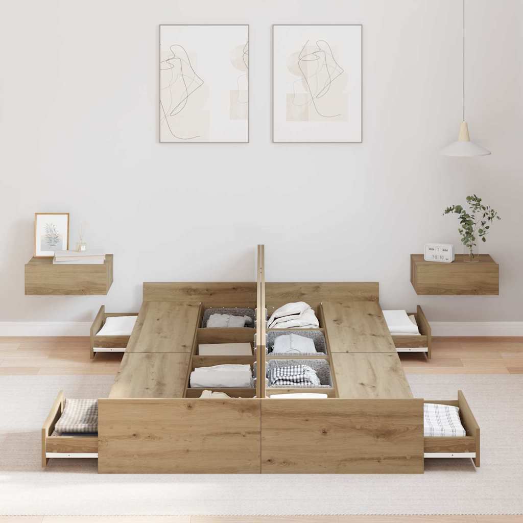 Storage Bed Frame 120 x 190 cm Engineered Wood Length 190 cm Width 120 cm Artisan oak