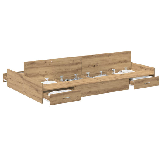 Storage Bed Frame 120 x 190 cm Engineered Wood Length 190 cm Width 120 cm Artisan oak