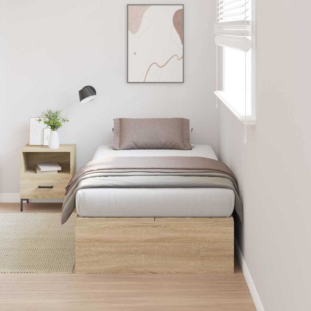 vidaXL Storage Bed Frame Sonoma Oak 100 x 200 cm Engineered Wood 1