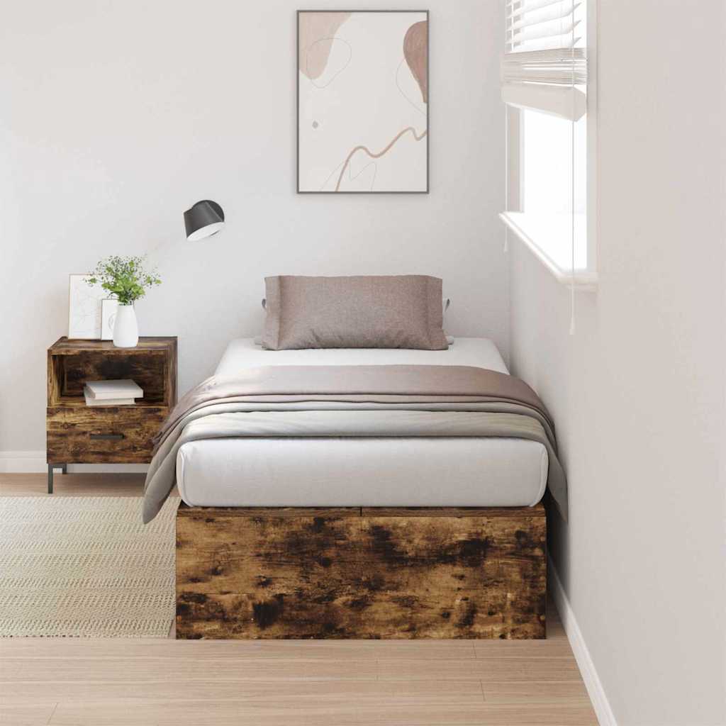 vidaXL Storage Bed Frame Smoked Oak 100 x 200 cm Engineered Wood 1