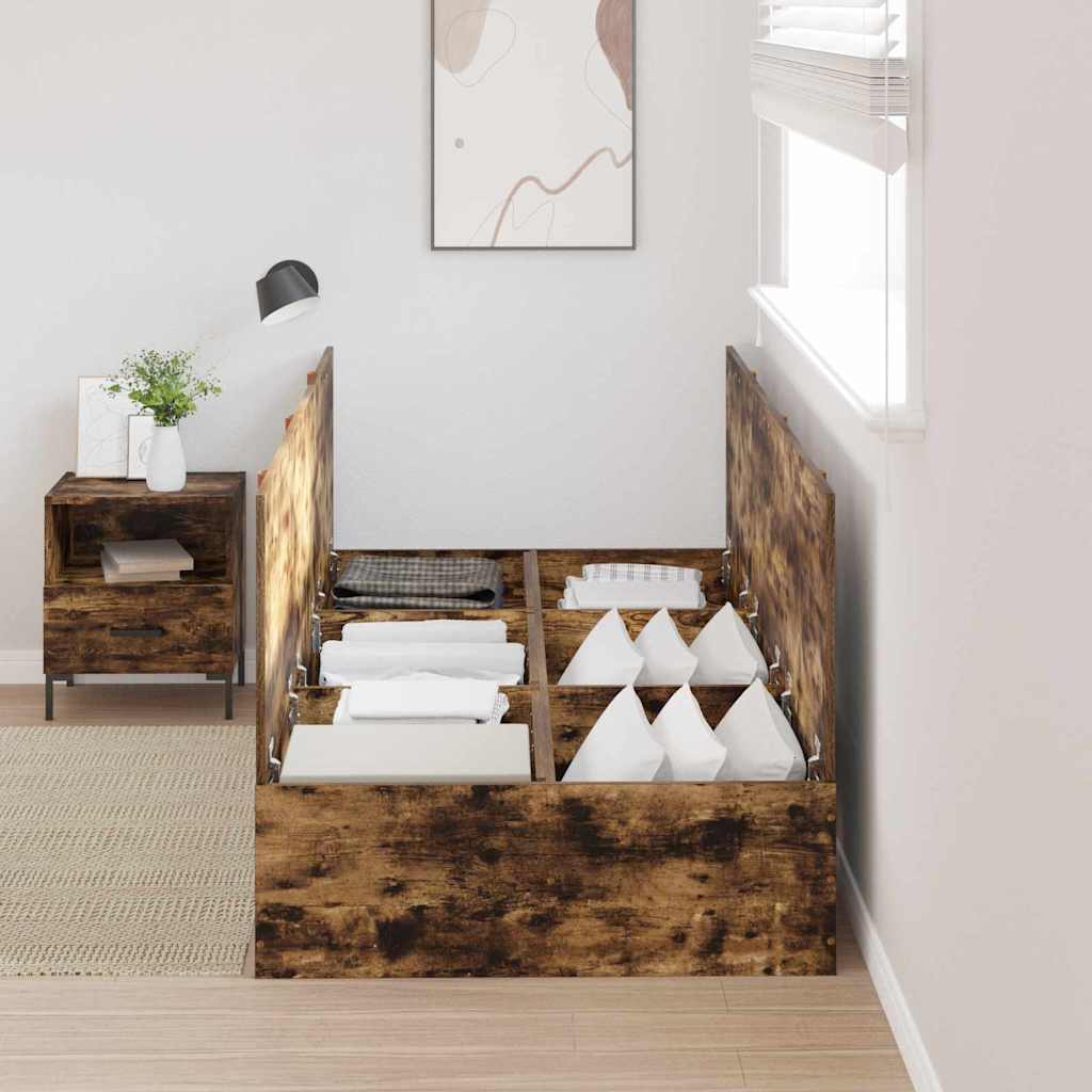 vidaXL Storage Bed Frame Smoked Oak 100 x 200 cm Engineered Wood 3