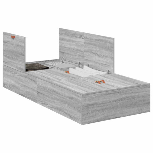 Storage Bed Frame Engineered Wood Length 200 cm Grey sonoma 100 cm
