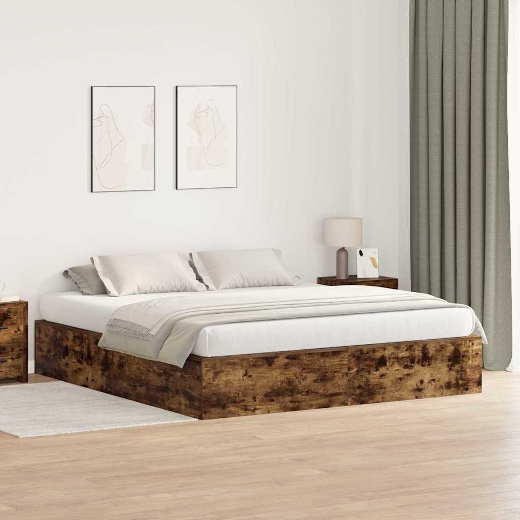 vidaXL Storage Bed Frame Engineered Wood Length 200 cm Smoked Oak