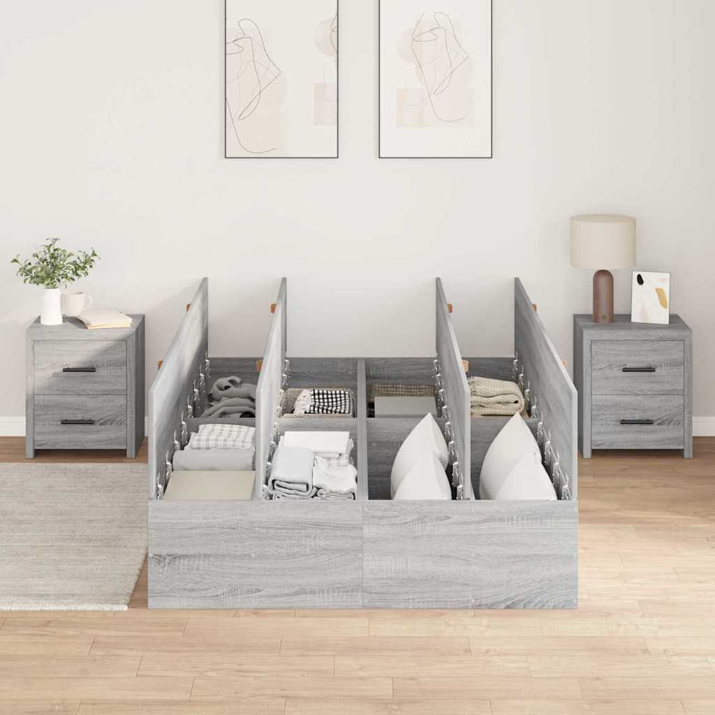 vidaXL Storage Bed Frame Grey Sonoma 120 x 200 cm Engineered Wood 3
