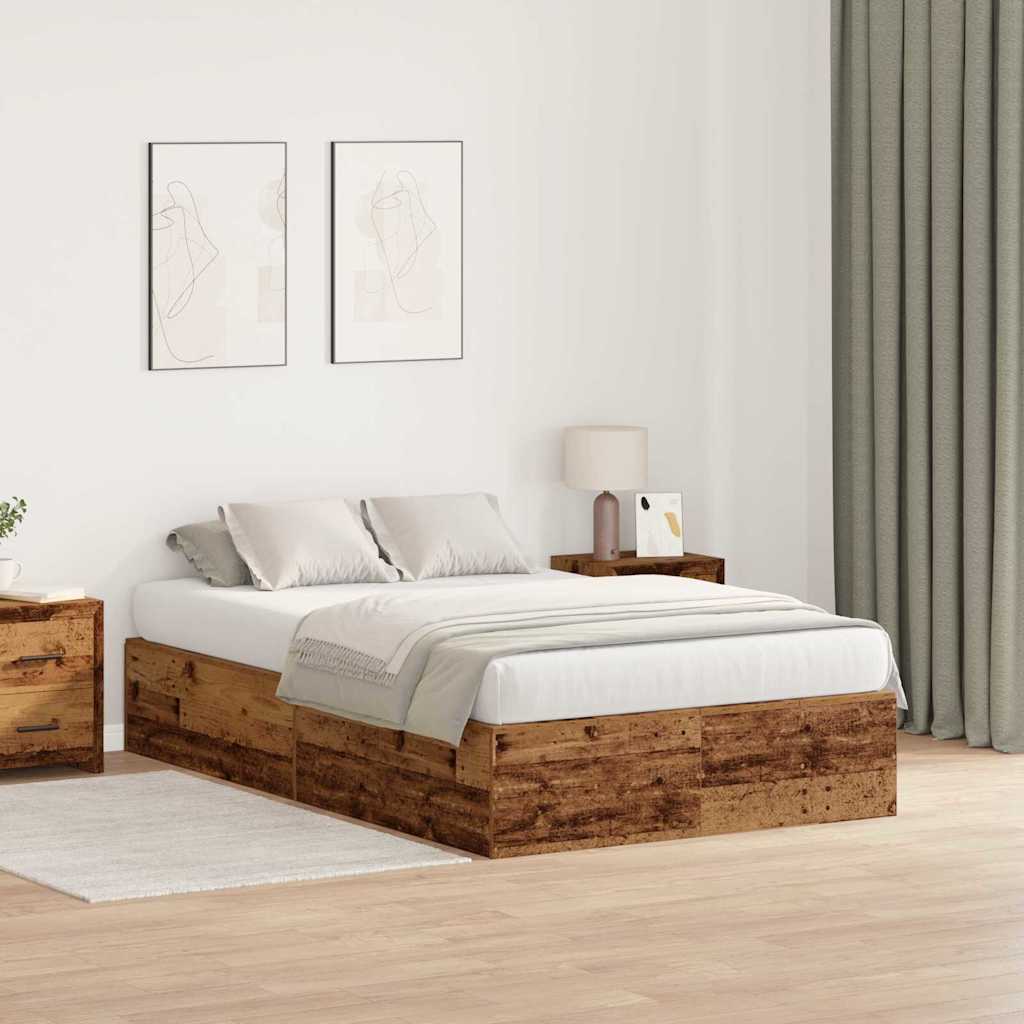 vidaXL Storage Bed Frame Old Wood 120 x 200 cm Engineered Wood 1
