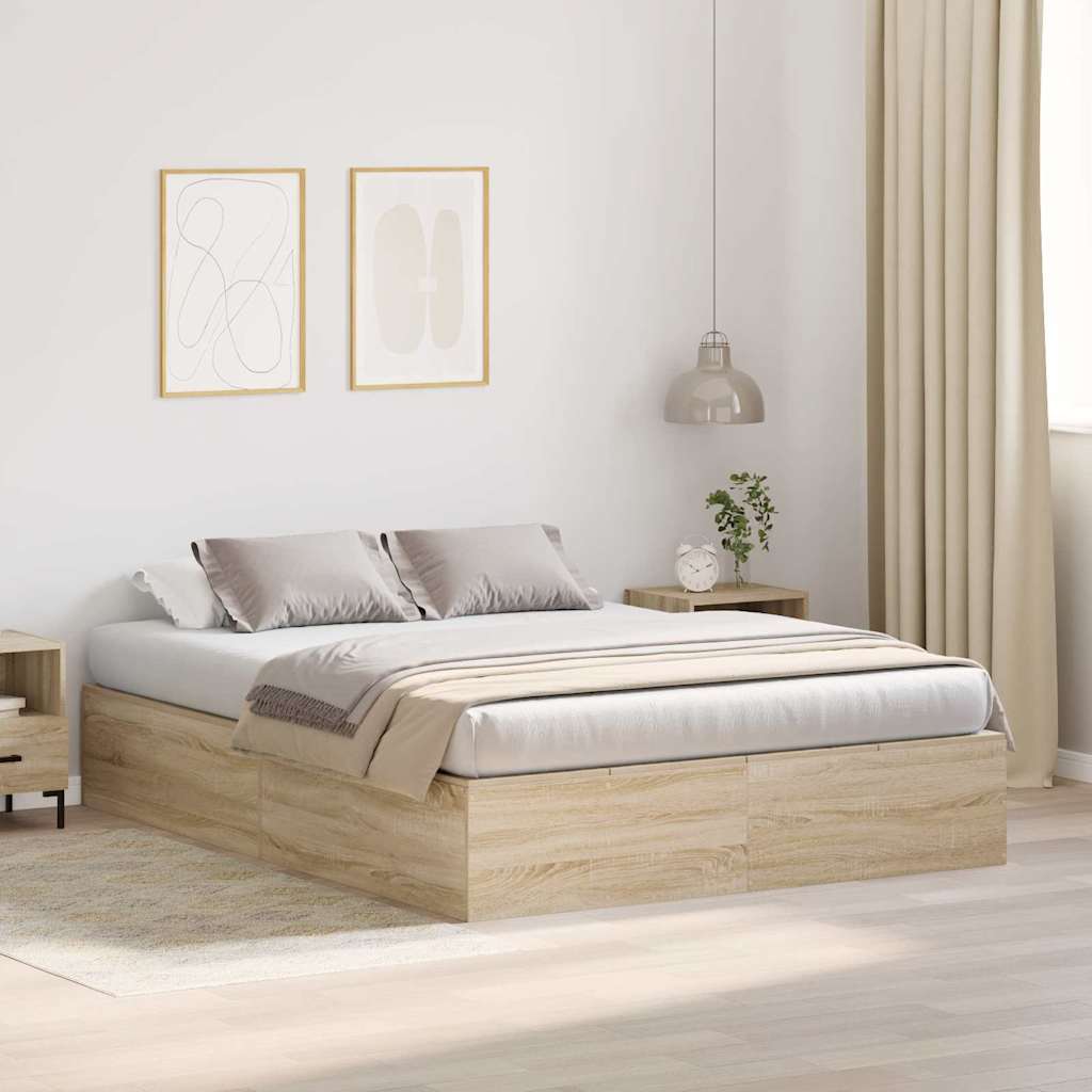 vidaXL Storage Bed Frame Sonoma Oak 150 x 200 cm Engineered Wood 1