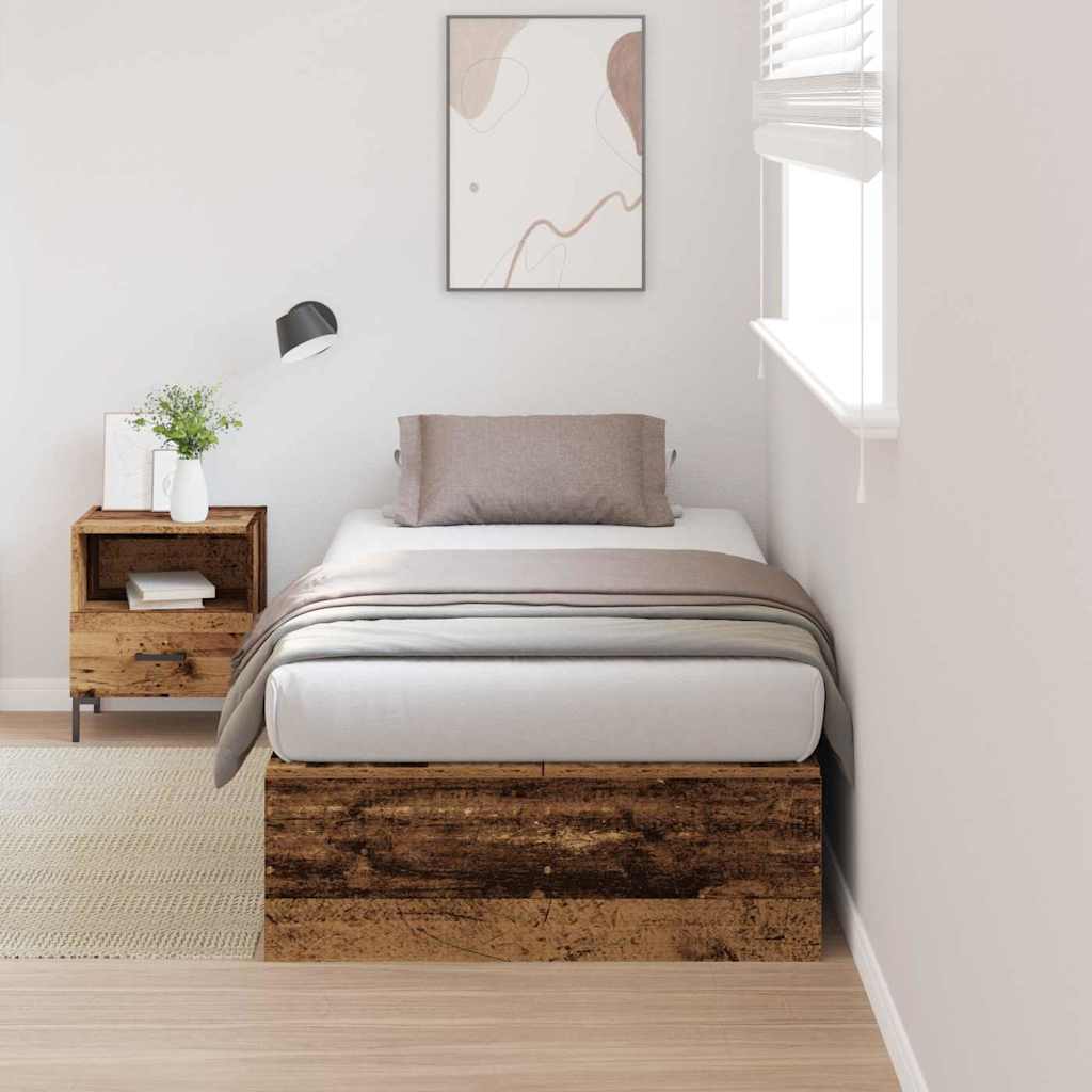 Storage Bed Frame 90 x 190 cm Engineered Wood Old wood