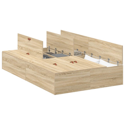 vidaXL Storage Bed Frame Sonoma Oak 120 x 190 cm Engineered Wood 2