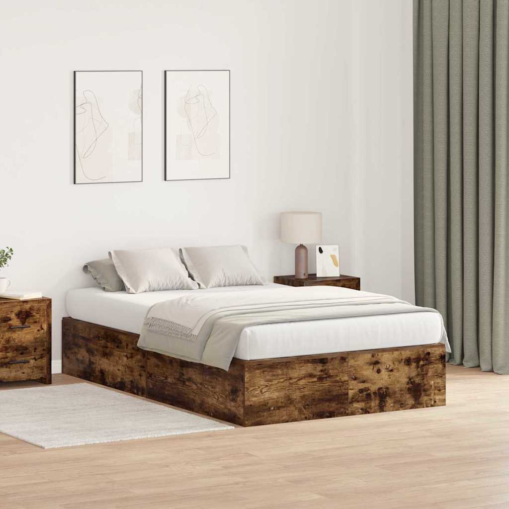 vidaXL Storage Bed Frame Smoked Oak 120 x 190 cm Engineered Wood 1