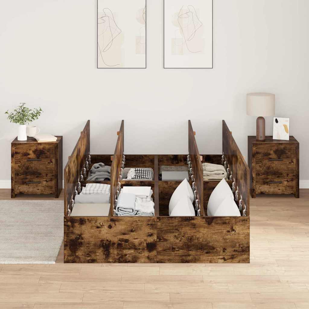 vidaXL Storage Bed Frame Smoked Oak 120 x 190 cm Engineered Wood 3
