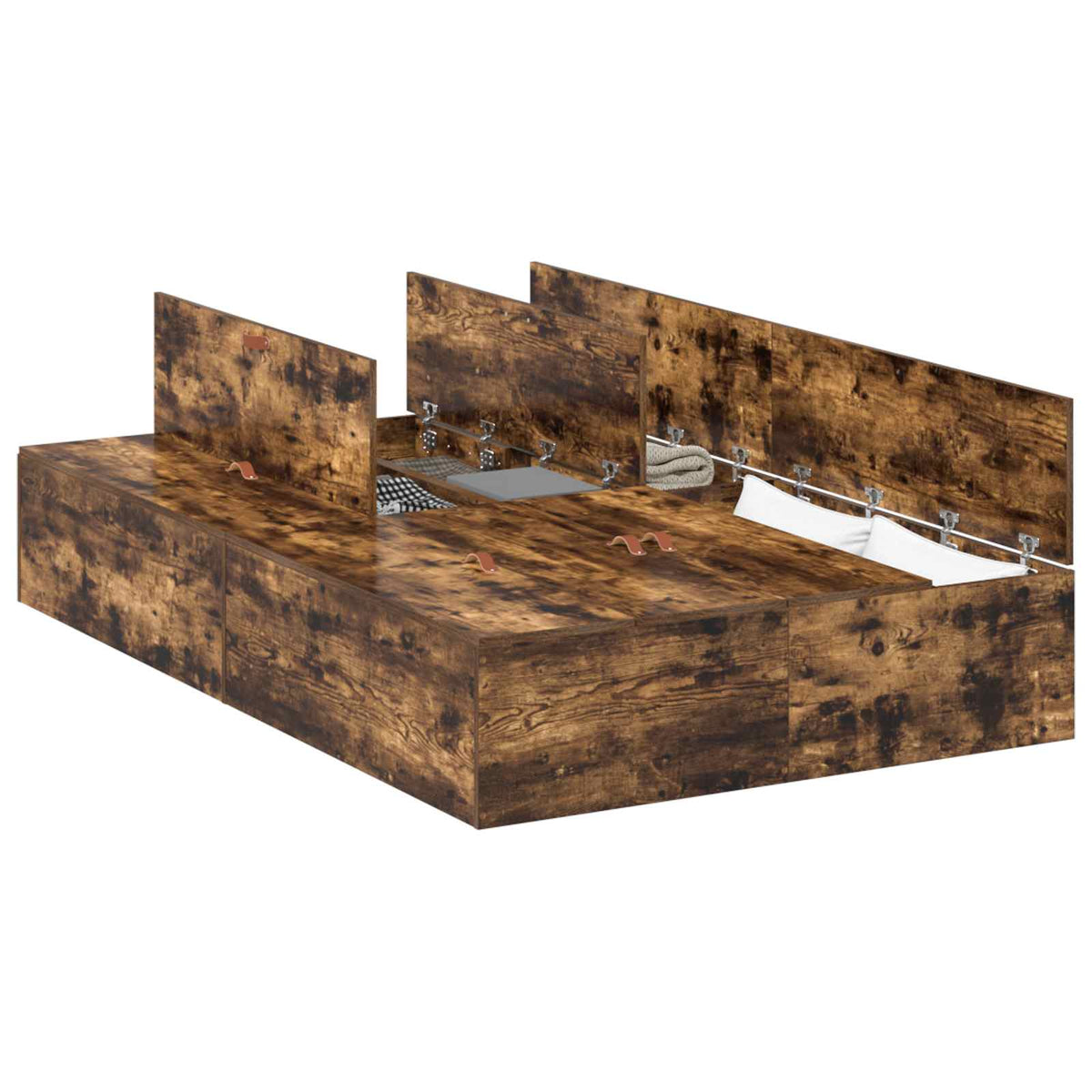 vidaXL Storage Bed Frame Smoked Oak 120 x 190 cm Engineered Wood 2