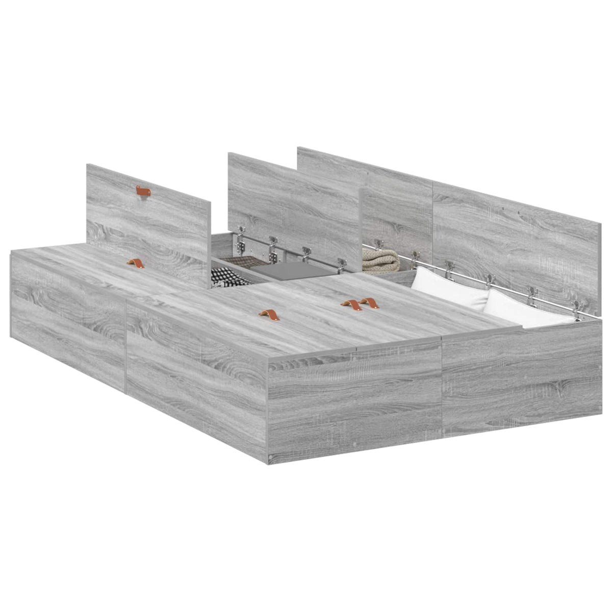 vidaXL Storage Bed Frame Grey Sonoma 120 x 190 cm Engineered Wood 2