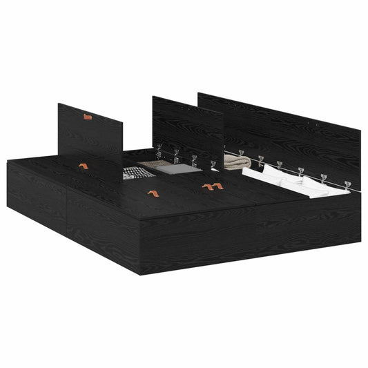Storage Bed Frame 140 x 190 cm Engineered Wood Length 190 cm Width 140 cm Black oak