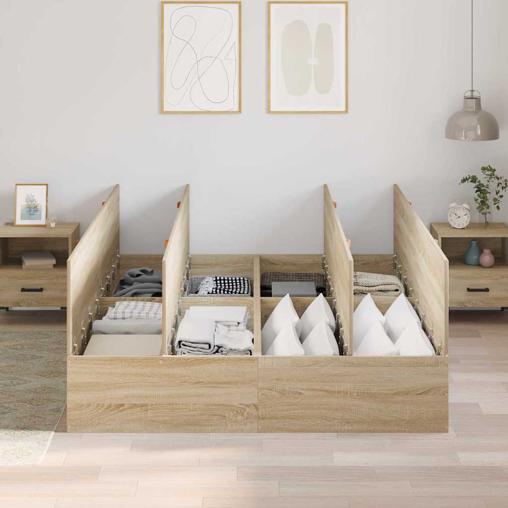vidaXL Storage Bed Frame Sonoma Oak 140 x 190 cm Engineered Wood 3