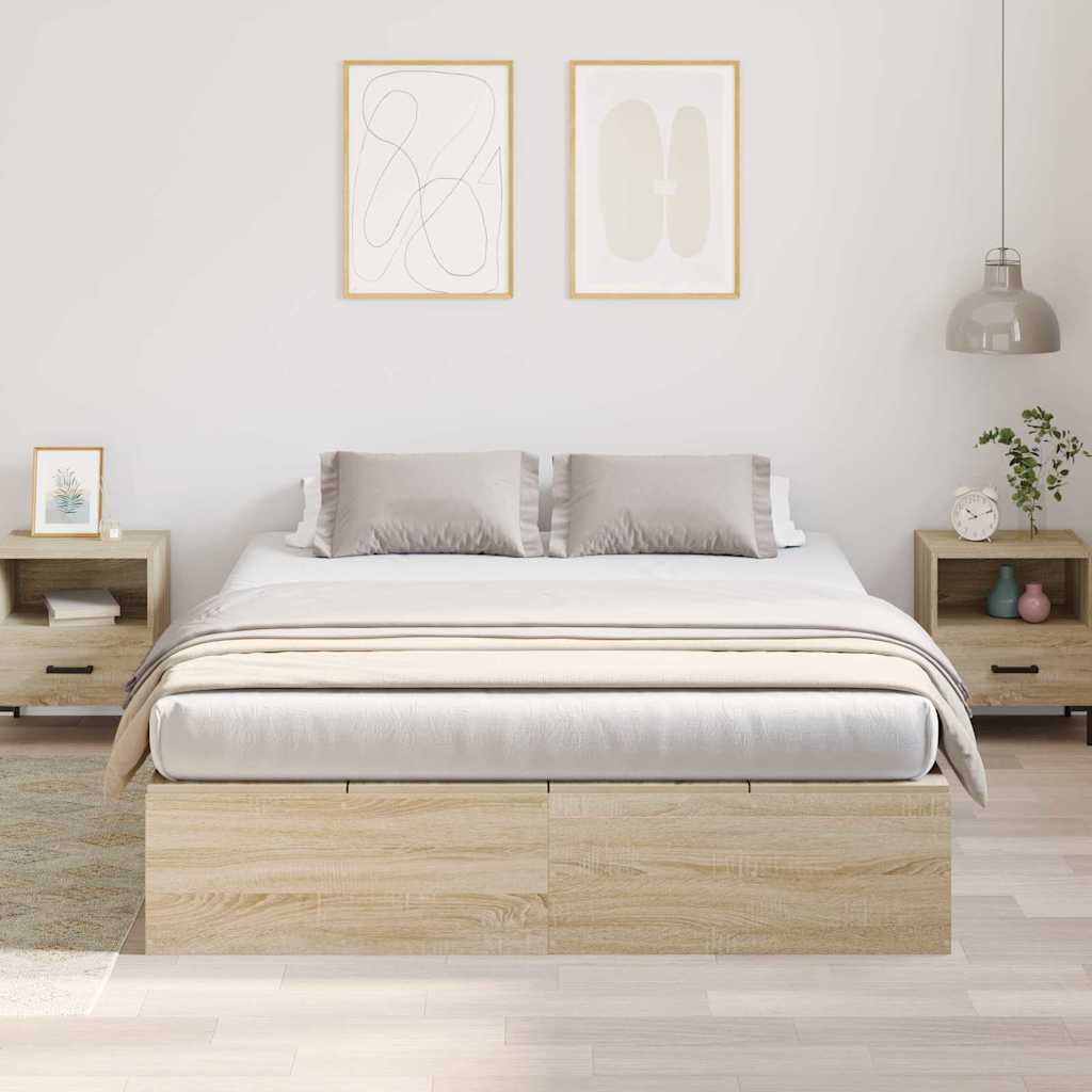 vidaXL Storage Bed Frame Sonoma Oak 140 x 190 cm Engineered Wood 4